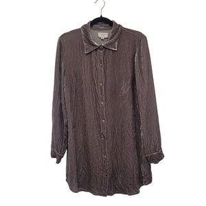 Jade Johnny Was Velvet Tunic Top Womens Small Button Down Gray Silk‎ Rayon